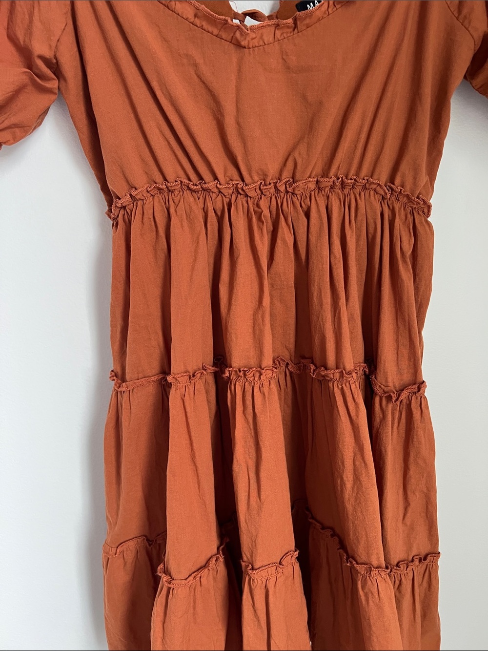 Max + Ash | Rust Puff Sleeve Tiered Mini Dress #3WAJT2398 Size S - Picture 5 of 16